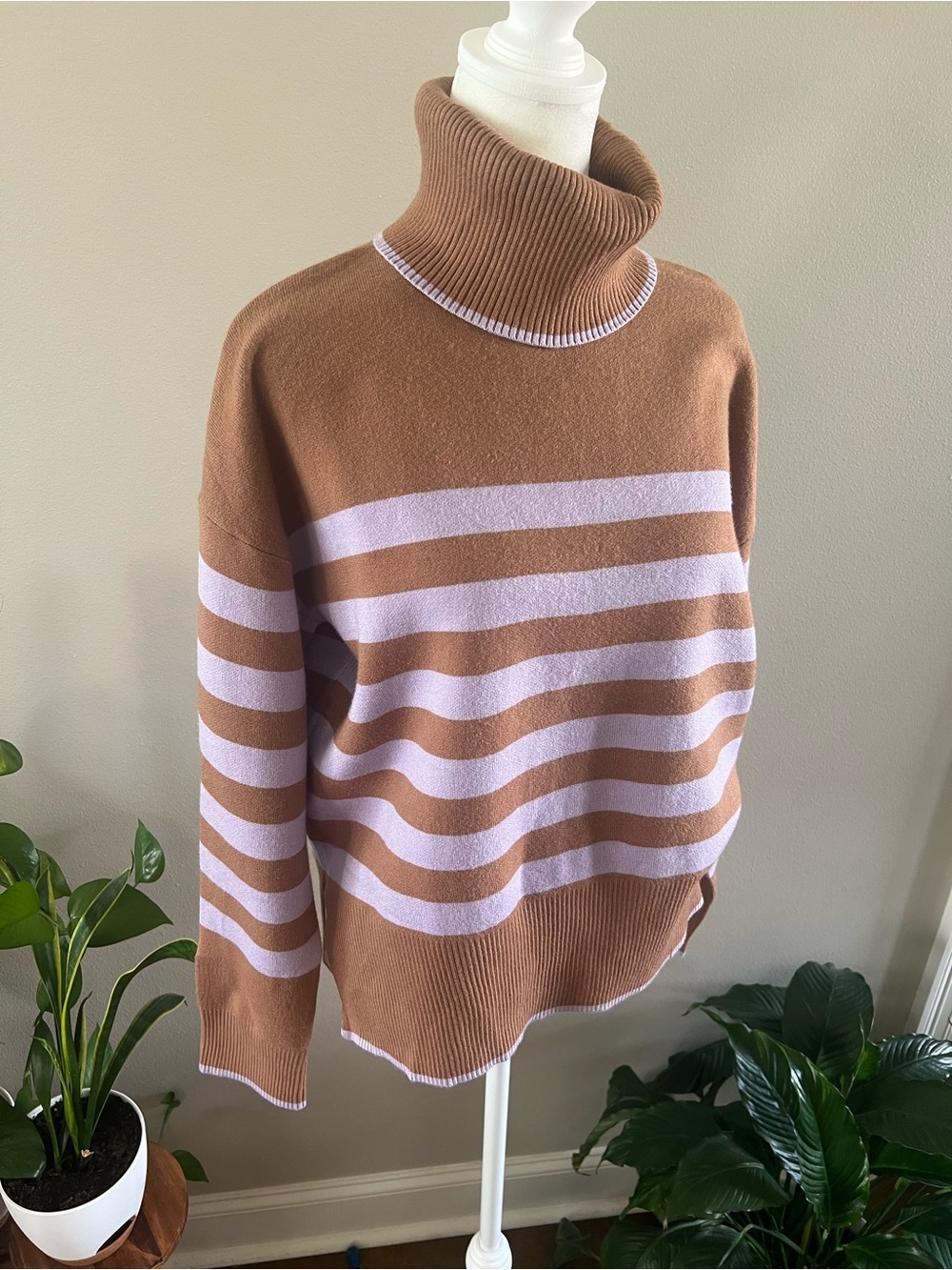 NWOT Brown & Lavender Striped Turtleneck Sweater - Women